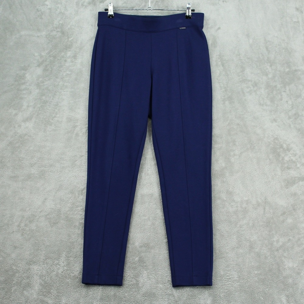 Anne Klein Pants Womens 8 Navy Blue Tapered Pull On Ponte Knit Navy Blue Trouser